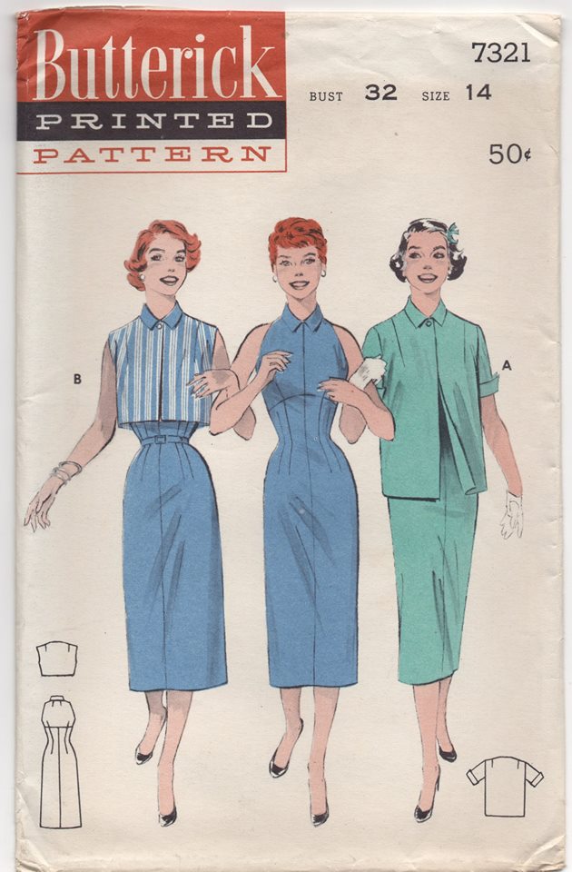 1950's Butterick Empire Sheath Dress and Jacket - Bust 32