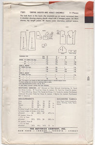 1950's Butterick Empire Sheath Dress and Jacket - Bust 32" - No. 7321