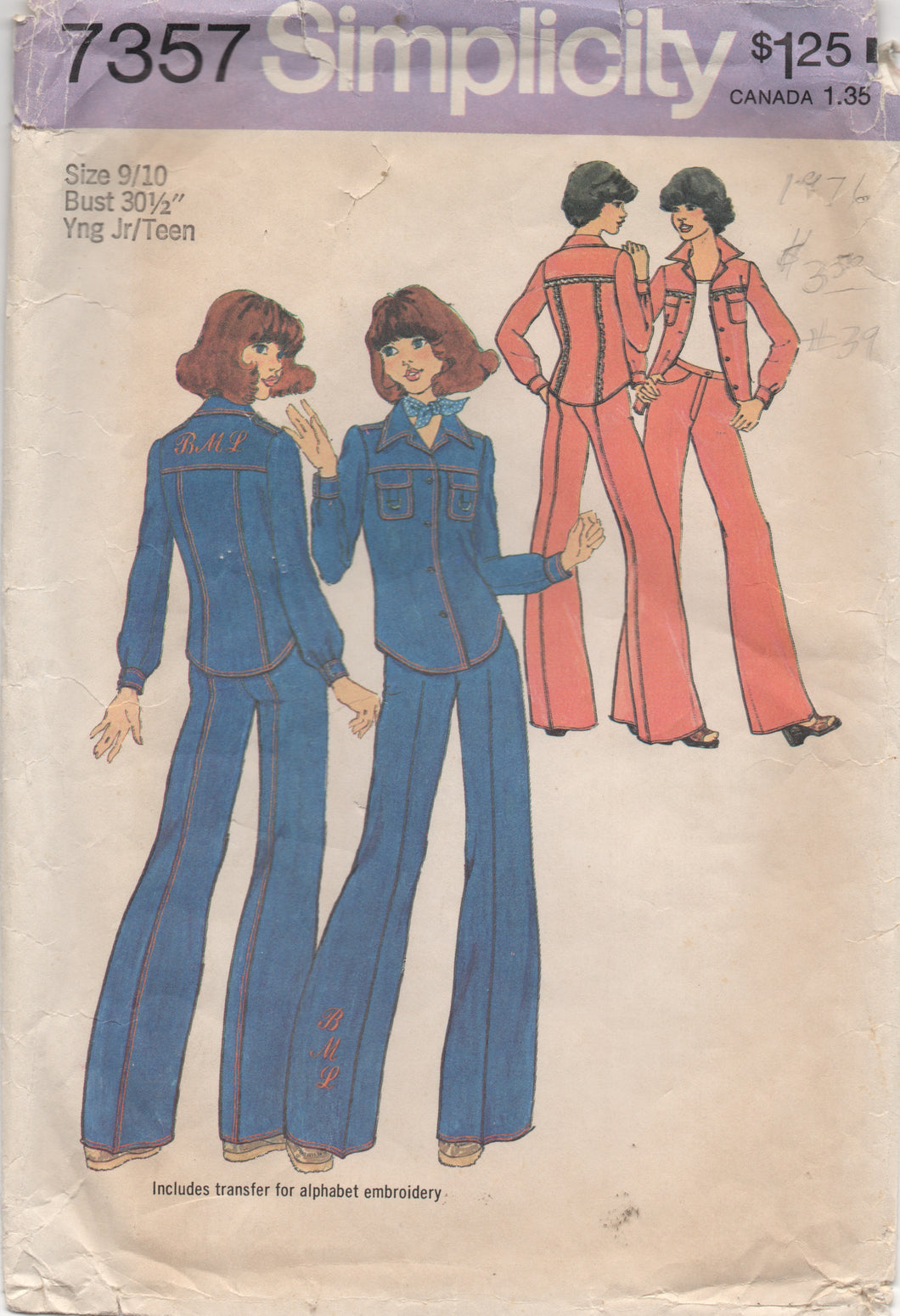 1970's Simplicity Button up Shirt and Wide-Leg Pants - Bust 30.5