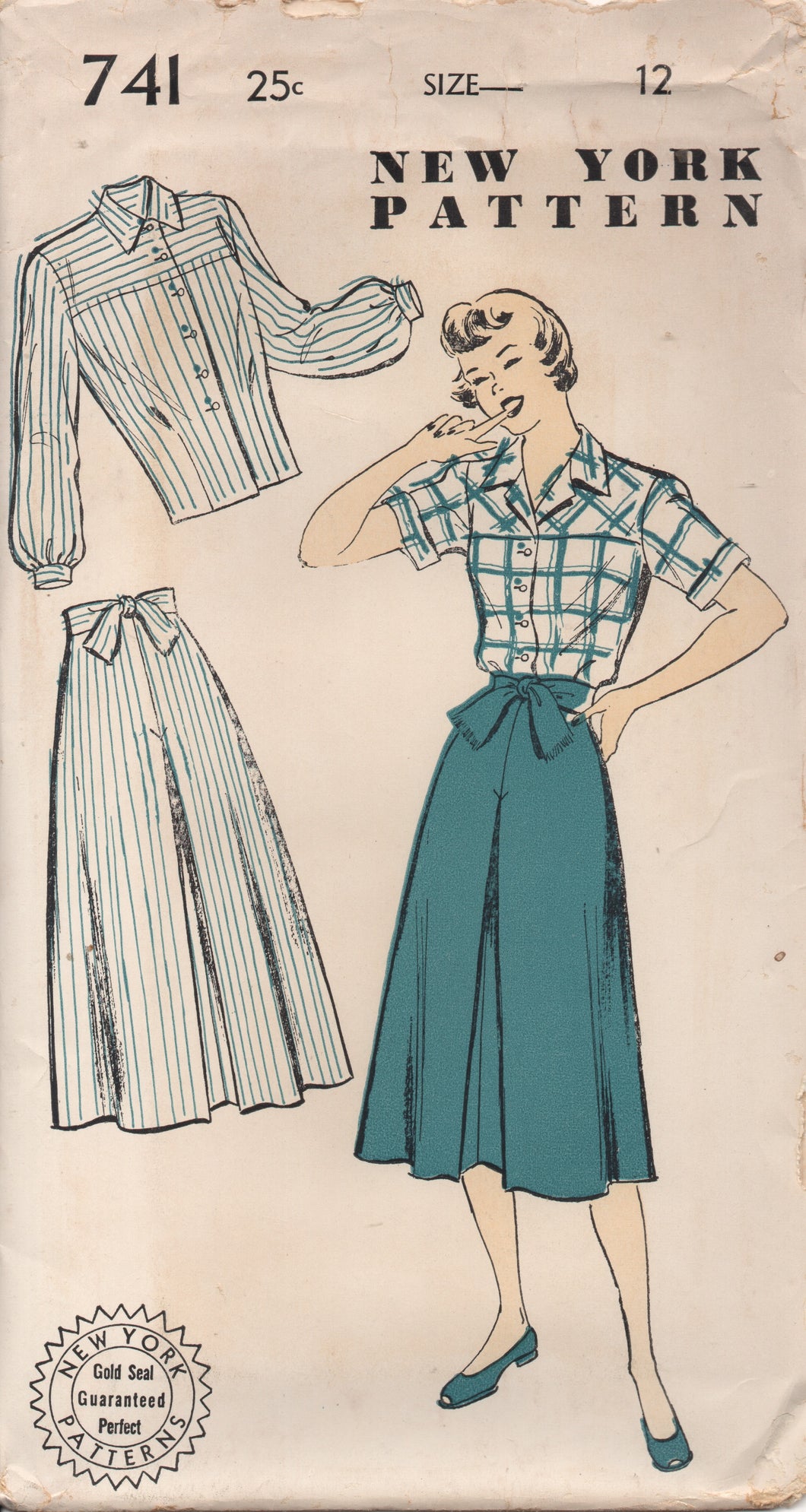 1940's New York Teenage Blouse and Skirt with Front Tie - Bust 30