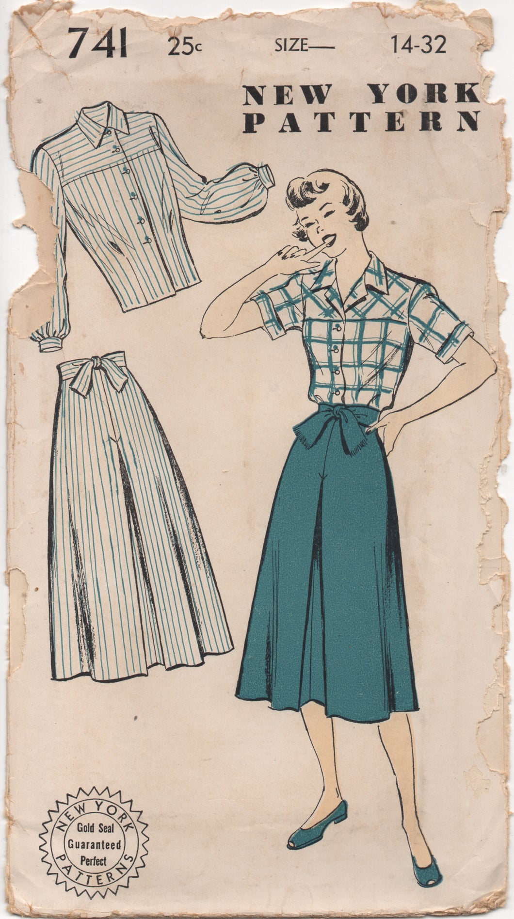 1940's New York Teenage Blouse and Skirt with Front Tie - Bust 32