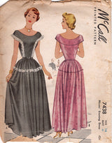 1940's McCall's Evening Dress Pattern with Dropped Shoulder and Gathered Skirt  - Bust 32" - No. 7438