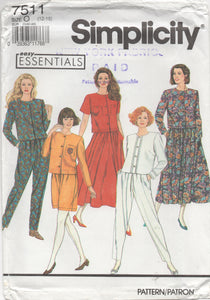 1990's Simplicity Button up Blouse, Skirt, Shorts and Pants pattern - Bust 34-36-38" - No. 7511