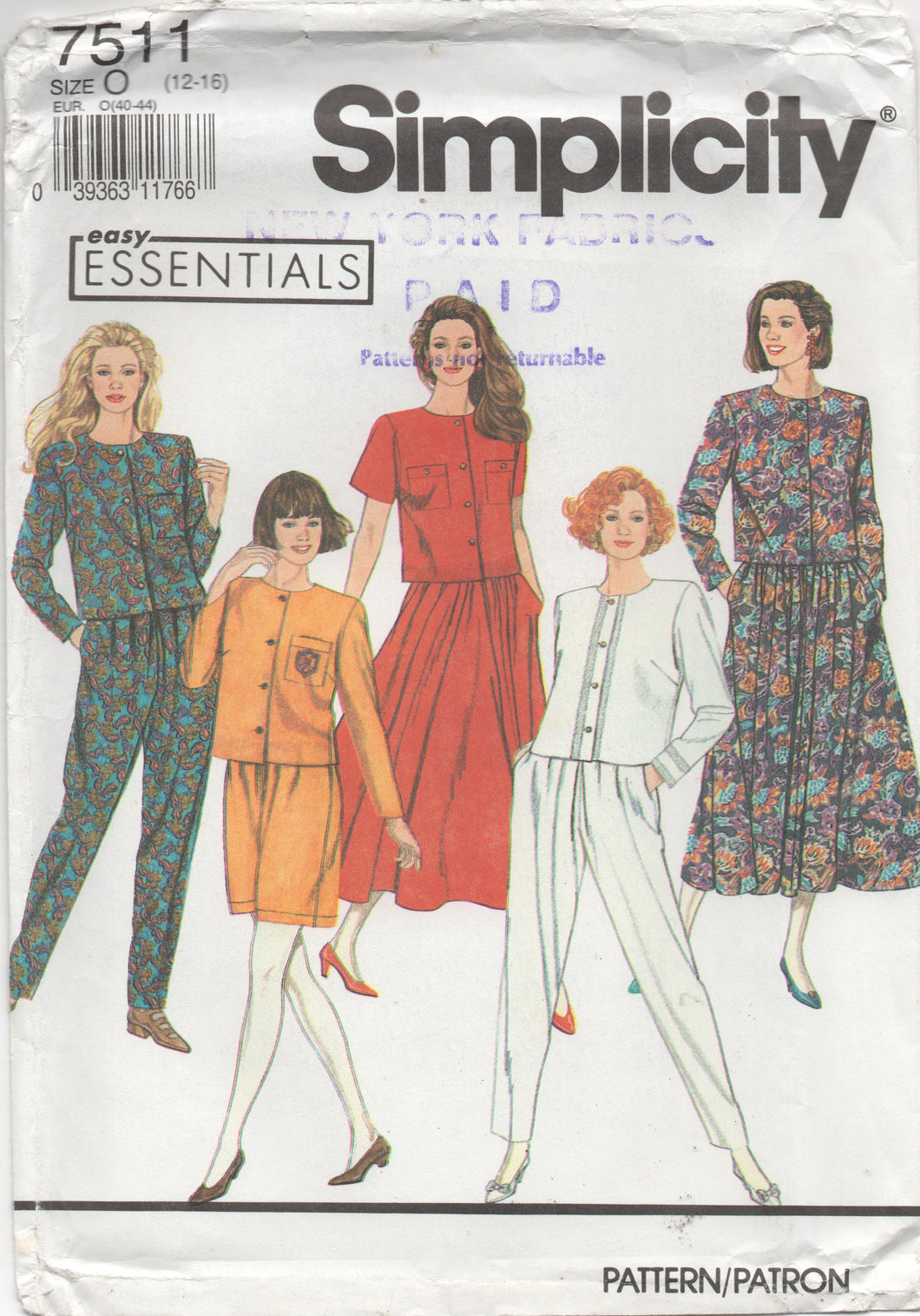 1990's Simplicity Button up Blouse, Skirt, Shorts and Pants pattern - Bust 34-36-38