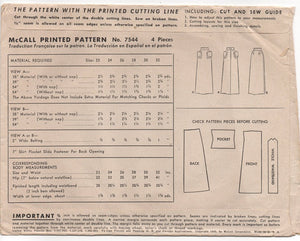 1949 McCall Slim fit skirt with fold over pocket - Waist 24" - No. 7544