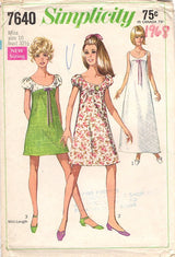 1960's Simplicity Mini, Midi or Maxi Empire Waist Dress Pattern - Bust 32.5"  - no. 7640