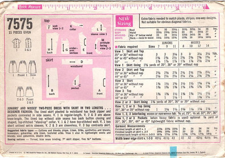 1960's Simplicity Designer Two Piece Mini Dress pattern with Structured Collar and Welt Pocket - Bust 34" - No. 7575