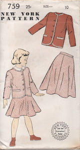 1950's New York Girl's Two Piece Suit, Jacket and A Line Skirt - Chest 28" - No. 759