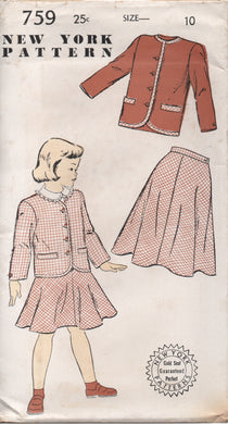 1950's New York Girl's Two Piece Suit, Jacket and A Line Skirt - Chest 28