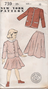 1950's New York Girl's Two Piece Suit, Jacket and A Line Skirt - Chest 28" - No. 759