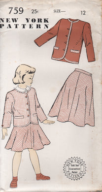 1950's New York Girl's Two Piece Suit, Jacket and A Line Skirt - Chest 30