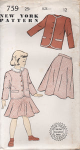 1950's New York Girl's Two Piece Suit, Jacket and A Line Skirt - Chest 30" - No. 759