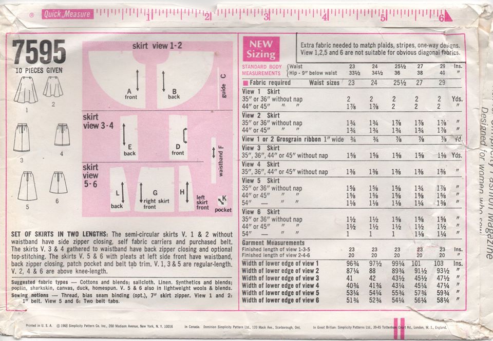 1970’s Simplicity Skirt, 3 Styles Straight, Pleated & Circle, Short or Midi - Waist 25.5" - No. 7595