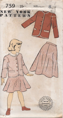 1950's New York Girl's Two Piece Suit, Jacket and A Line Skirt - Chest 26