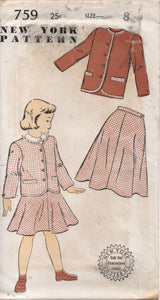 1950's New York Girl's Two Piece Suit, Jacket and A Line Skirt - Chest 26" - No. 759