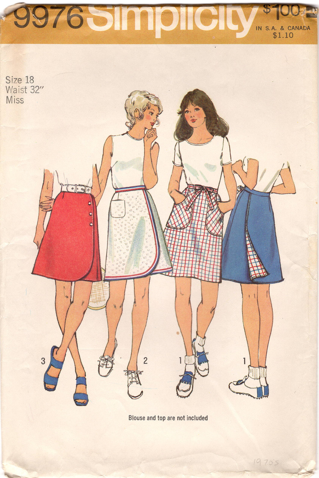 1970's Simplicity Wrap Skirt in Two Styles Pattern with Pockets - Waist 32