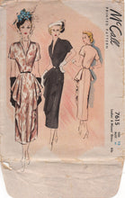 1940's McCall One Piece Dress with Accent Drape on Front Skirt and Rolled Collar - Bust 30" - No. 7615