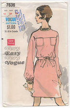 1960's Vogue One Piece Dress with Patch Pockets Pattern - Bust 34" - UC/FF - No. 7636