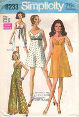 1960's Simplicity Empire Waist Mini Dress and Romper or Jumpsuit Pants - Bust 34" - No. 8233