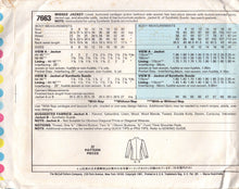 1980's McCall's Palmer & Pletsch Blazer Pattern - Bust 36" - no. 7663