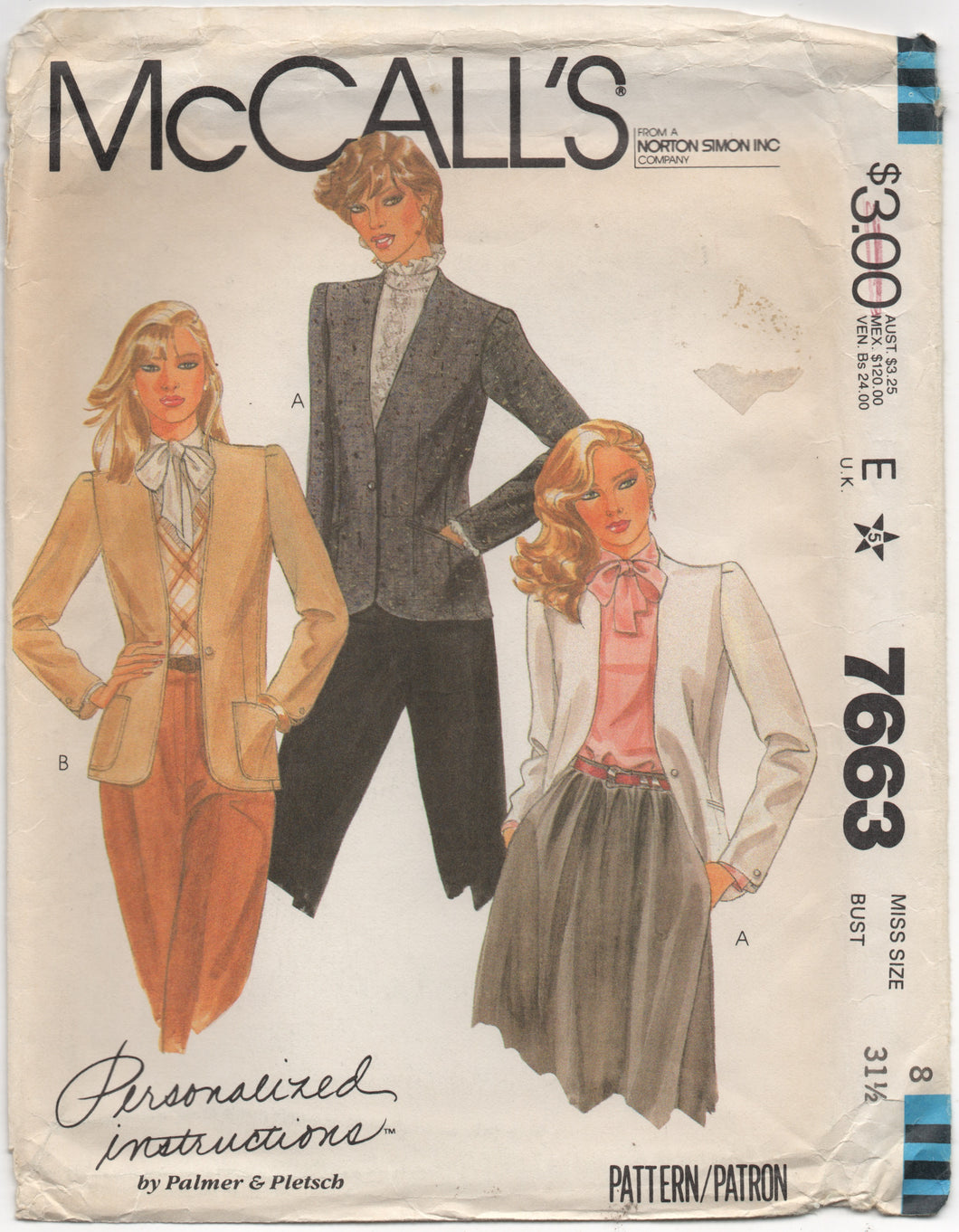 1980's McCall's Palmer & Pletsch Blazer Pattern - Bust 31.5