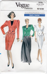 1980's Vogue Double Breasted Jacket and Sheath or Maxi Skirt Pattern - Bust 34-36-38" - No. 7679