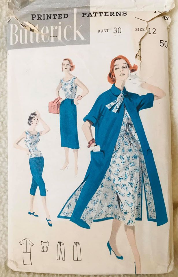 1950’s Butterick Blouse, High Waisted Cropped Pants, Slim skirt and Overcoat - Bust 30” - No. 7686