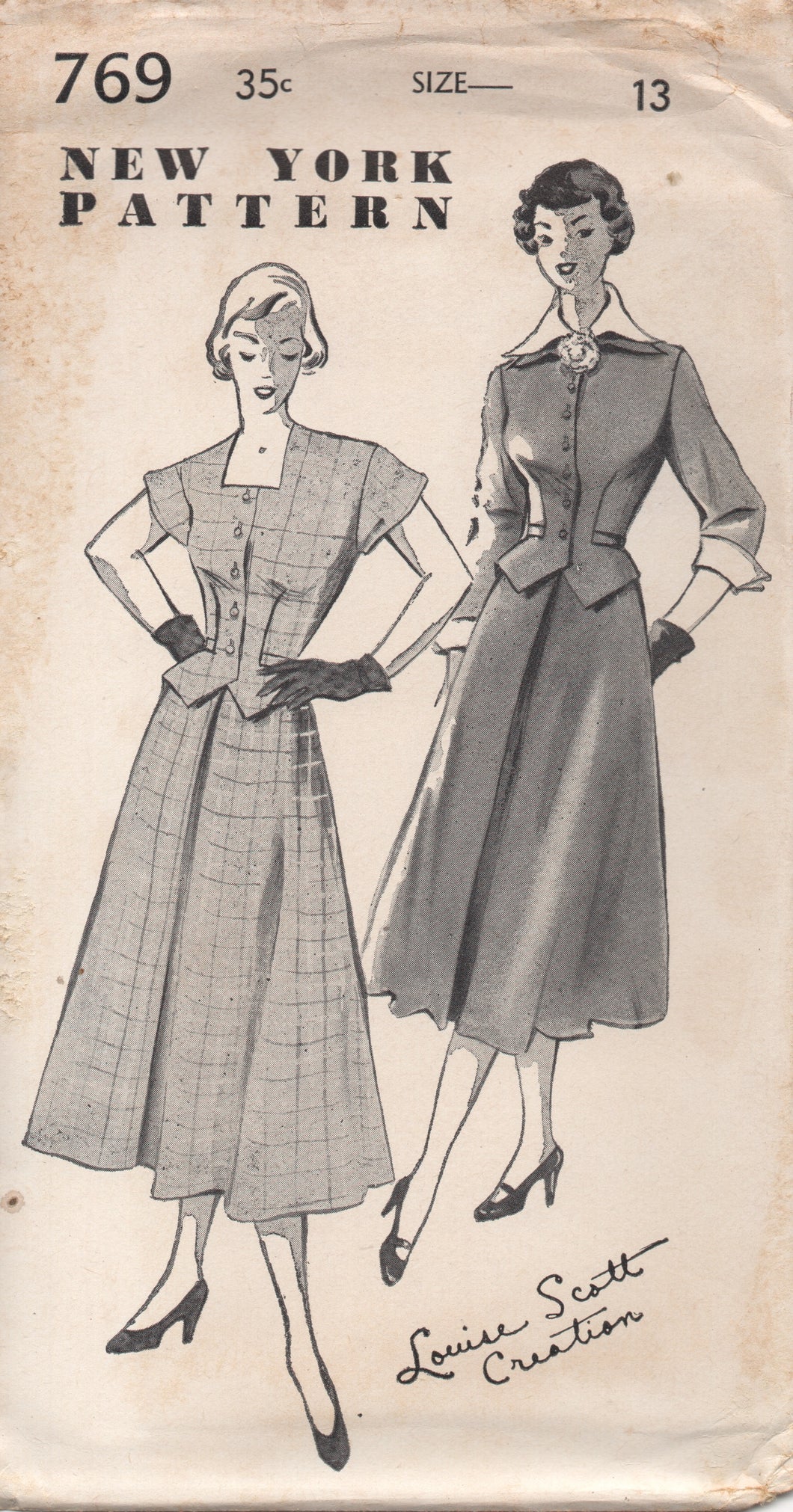 1950's New York Two Piece Dress with Drop Down Front and Double Collar - Bust 31