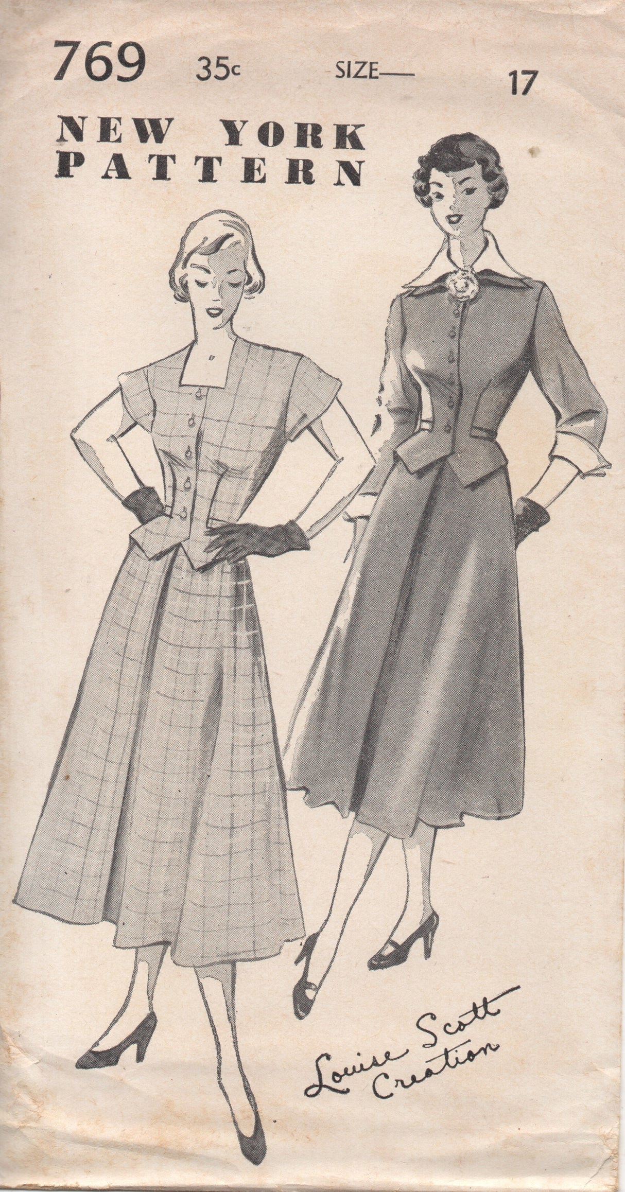 1950's New York Two Piece Dress with Drop Down Front and Double Collar - Bust 35" - No. 769