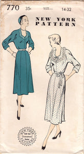 1950's New York One Piece Dress with 3/4 Kimono Sleeve and 8 Gore Skirt - Bust 32" - No. 770