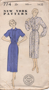 1950's New York One Piece Dress with Pin Tucks and Peter Pan Collar - Bust 32" - No. 774