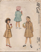 1940's McCall Child's Princess Line Coat with Angled Patch Pockets - Chest 22" - No. 7805
