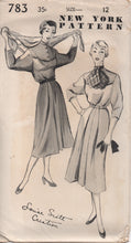 1950's New York One Piece Dress with Mandarin Collar, Pleated Skirt and Ascot - Bust 30" - No. 783