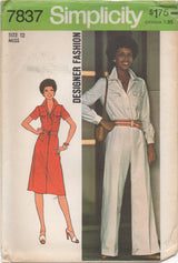 1970's Simplicity Jumpsuit and Dress with Large Collar - Bust 34" - No. 7837