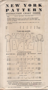 1950's New York One Piece Dress with Short or 3/4 Sleeves and Vest - Bust 32" - No. 785