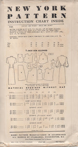 1950's New York One Piece Dress with Short or 3/4 Sleeves and Vest - Bust 34" - No. 785