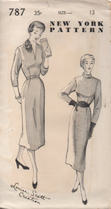1950's New York Slim Fit Sheath Dress with V Neck or Mandarin Collar and Belt - Bust 31" - No. 787