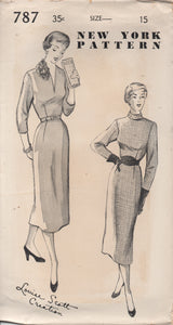 1950's New York Slim Fit Sheath Dress with V Neck or Mandarin Collar and Belt - Bust 33" - No. 787