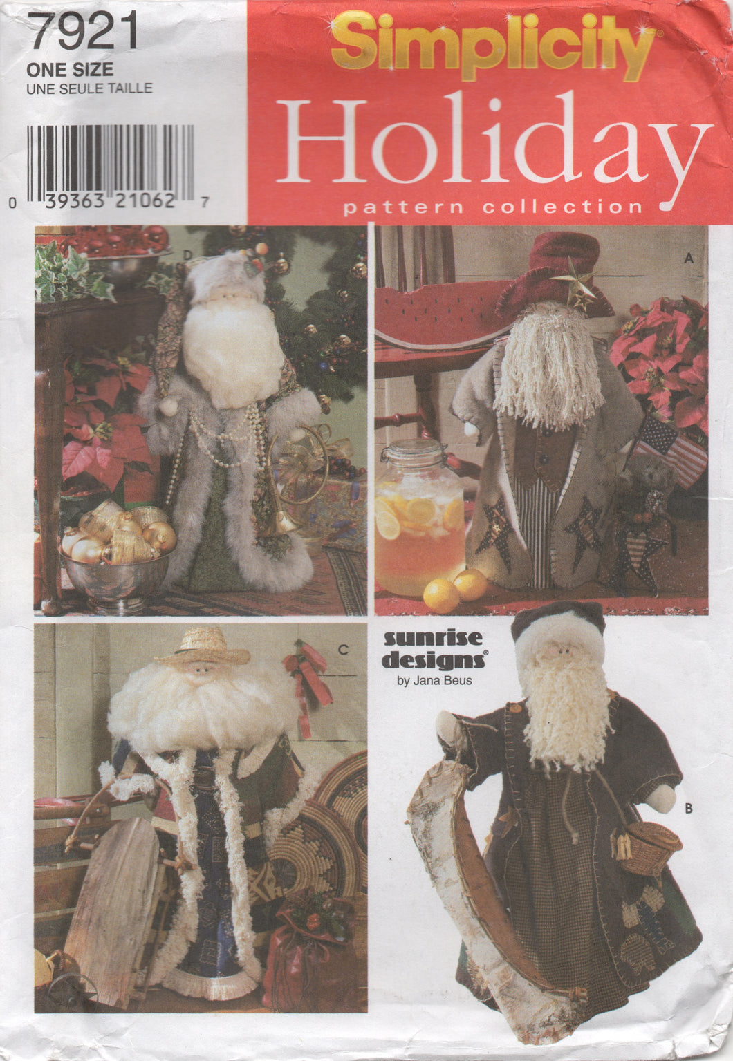 1990's Simplicity Sunrise Designs Santa Claus and Clothes Christmas Craft pattern - UC/FF - No. 7921