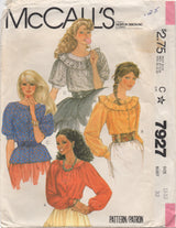 1980's McCall's Button up Peasant Blouse with ruffle collar - Bust 32" - No. 7927