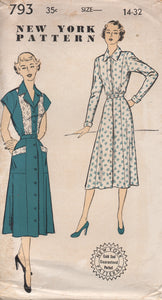 1950's New York One Piece Dress with Contrast Bodice Panels and Large Pockets - Bust 32" - No. 793