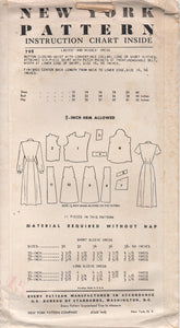 1950's New York Shirtwaist Dress with Large Pockets Pattern - Bust 34" - No. 798