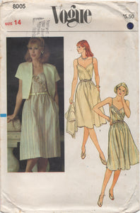 1980's Vogue Surplice Bodice Dress Pattern with Optional Ruffle and Bolero Pattern - Bust 36" - No. 8005