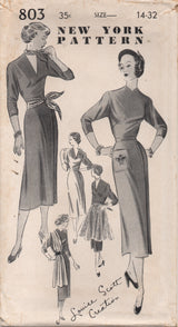 1950's New York One Piece Dress with Side Plait Skirt, Apron and Scarf - Bust 32" - No. 803