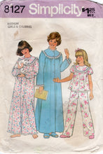 1970's Simplicity Child's Nightgown, Two Piece Pajamas or Robe - Chest 27-28.5" - No. 8127
