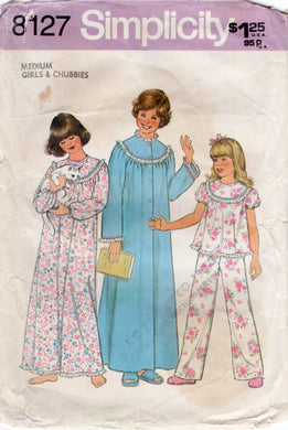 1970's Simplicity Child's Nightgown, Two Piece Pajamas or Robe - Chest 27-28.5