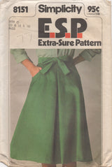 1970's Simplicity Wrap Back Skirt Pattern - Waist 26.5-28-30" - No. 8151