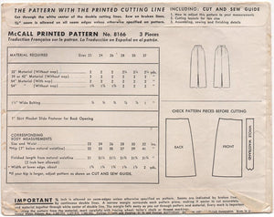 1950's McCall Slim fit skirt with saddle stitching - Waist 26" - No. 8166