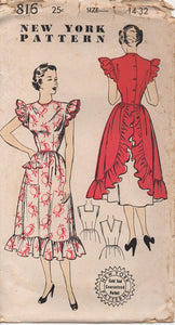 1950's New York Full Apron with Button Back and Ruffle detail - Bust 32" - No. 816