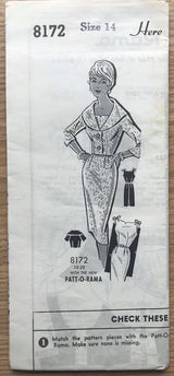 1960's Patt-O-Rama Sheath Dress with Tie Shoulders, Notched Neckline and Wide Collar Bolero - Bust 34" - No. 8172